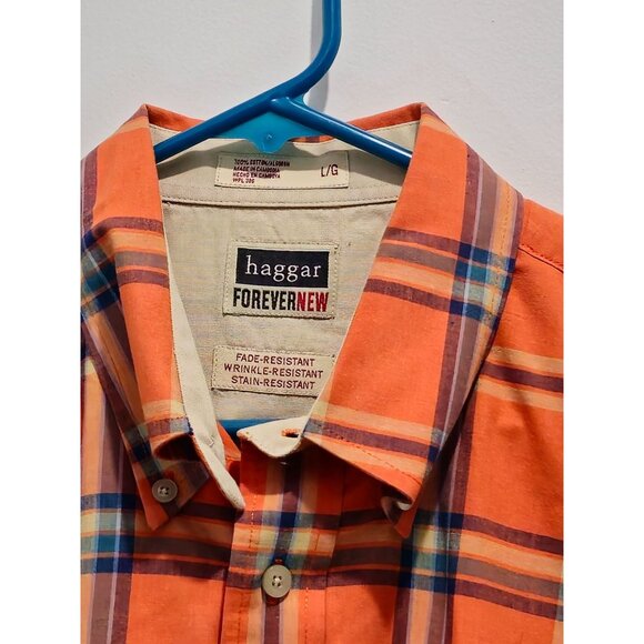 Haggar Forever New Mens L/G Orange Plaid Button-Up Shirt  Fade-Resistant Wrinkle - Picture 2 of 13